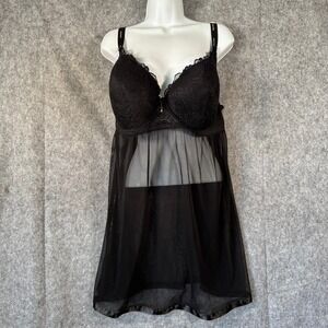Daisy Fuentes Black Lace Babydoll‎ Lingerie 2X Plus Size Teddy Sleepwear